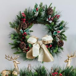 Accessories King of Christmas 24" Redwood Wreath with 50 Warm White Led Lights (Battery Operated) ZJL8BT66