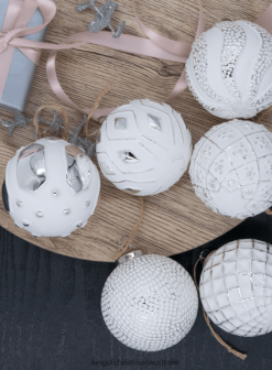 Accessories King of Christmas Distressed White Glass Ornament Set (6 Pack) ZJL8BT129