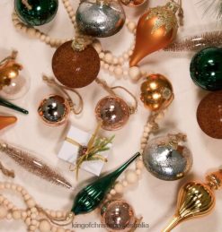 Accessories King of Christmas Natural 30-Piece Glass Ornament Set (Burnt-Orange, Green) Limited Edition ZJL8BT131