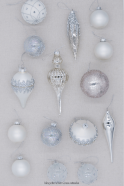 Accessories King of Christmas Winter Frost 15-Piece Glass Ornament Set (White-Silver) ZJL8BT123
